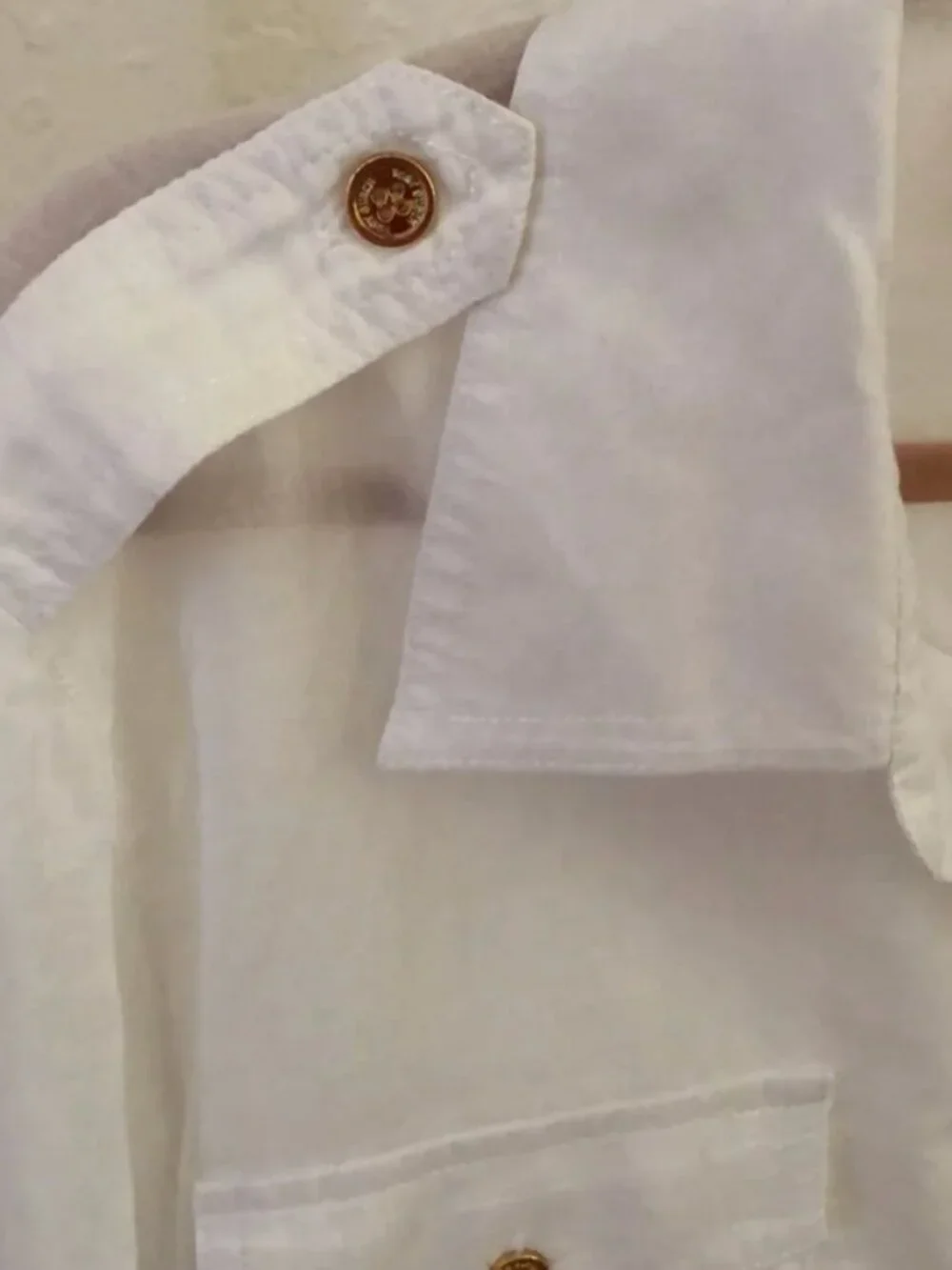 Tory Burch White Button Front Utility Shirt Gold Buttons Sz 6